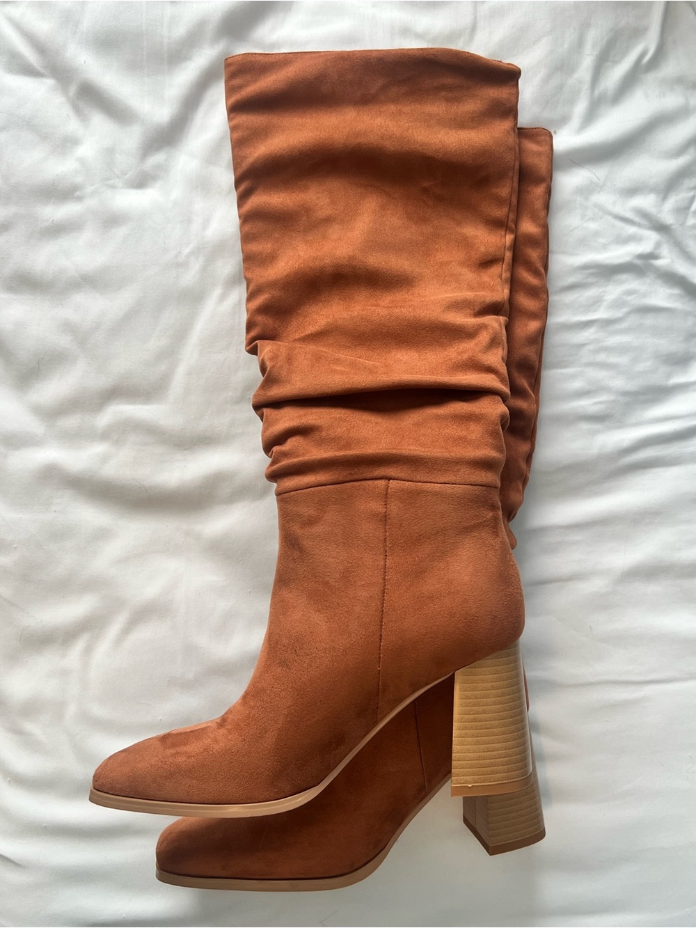 Tall Slouchy Heel Boot in Cognac Brown